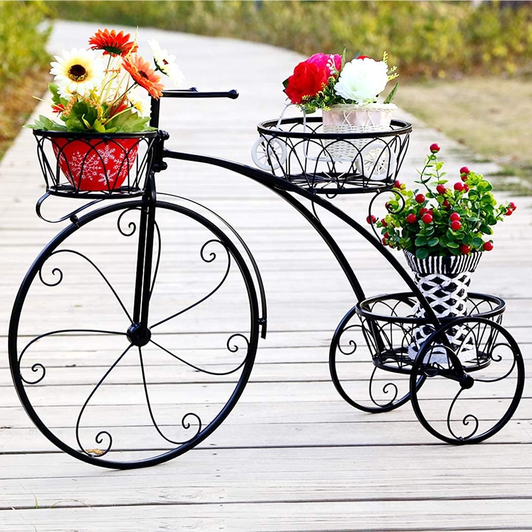 unho Blumenständer Metall, Blumentreppe Fahrrad Form, Blumentopf Ständer 3 Ebenen, Pflanzenregal für