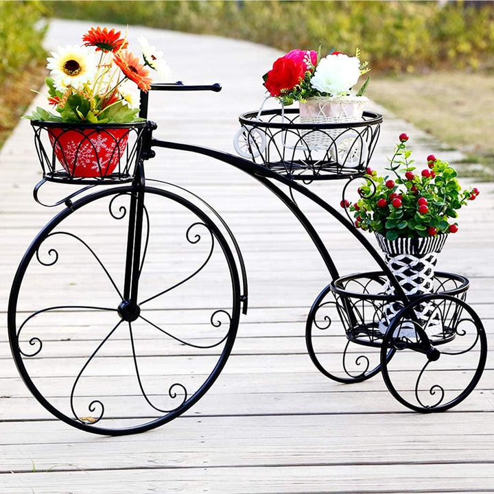 unho Blumenständer Metall, Blumentreppe Fahrrad Form, Blumentopf Ständer 3 Ebenen, Pflanzenregal für