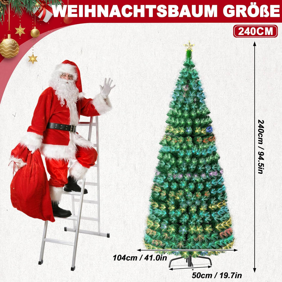 Aufun Weihnachtsbaum Künstlicher LED Glasfaser 240 cm Weihnachtsdeko Christbaum mit 300 Spitzen und