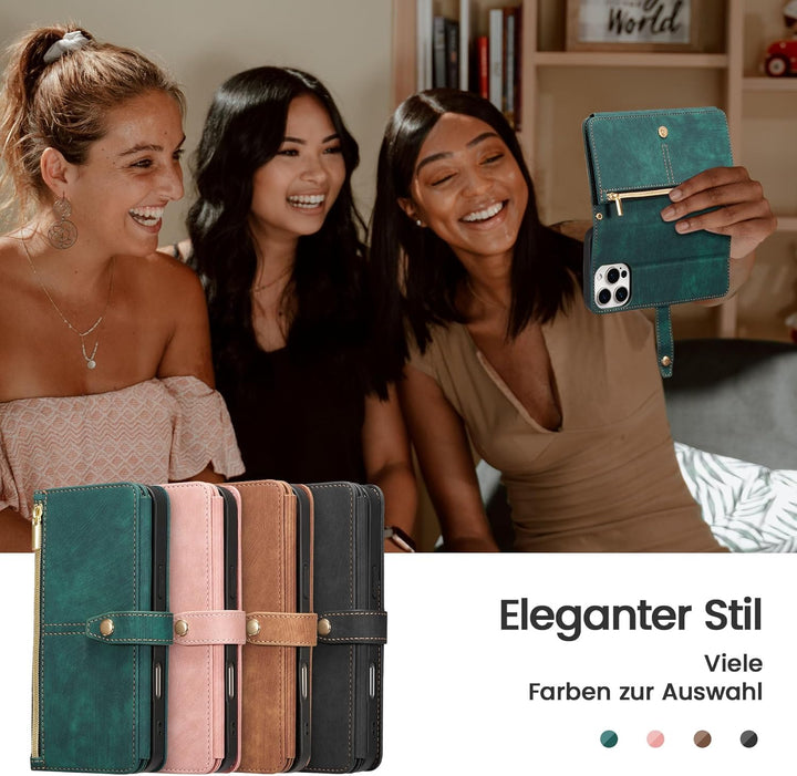 ZCDAYE iPhone 16 Pro Max Hülle mit Band, Leder Handykette Handyhülle Handytasche mit Kordel Kartenfä