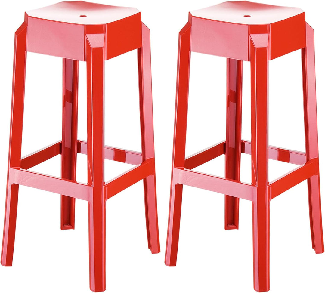 CLP 2er Set Barhocker FOX Aus Kunststoff I 2 x Stapelbarer Hocker Mit Fussstütze, Farbe:rot, Rot