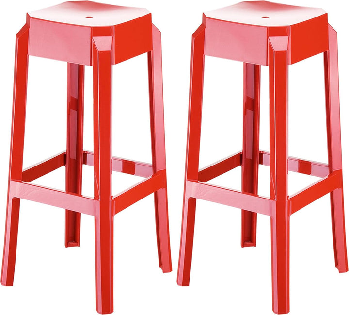 CLP 2er Set Barhocker FOX Aus Kunststoff I 2 x Stapelbarer Hocker Mit Fussstütze, Farbe:rot, Rot