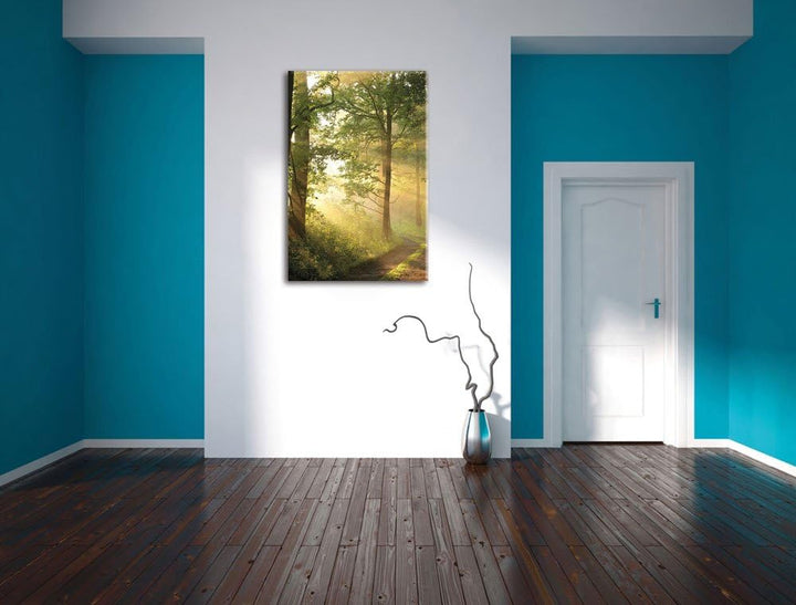 Waldweg im Winter, Format: 100x70 auf Leinwand, XXL riesige Bilder fertig gerahmt mit Keilrahmen, Ku