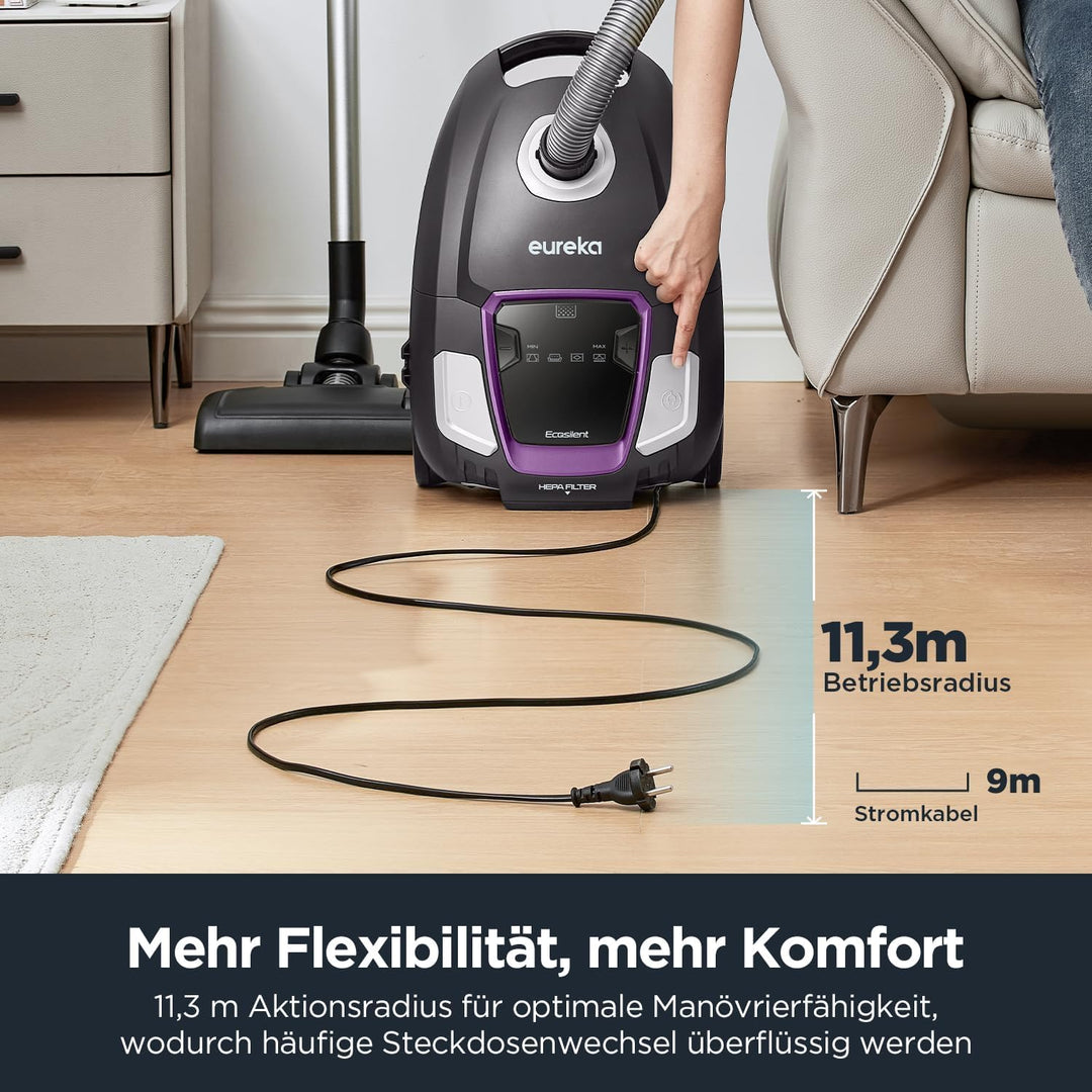 Eureka NEN300 Staubsauger mit Beutel 700W, 62 dB(A) Extreme Silence Bodenstaubsauger, Staubsauger Le