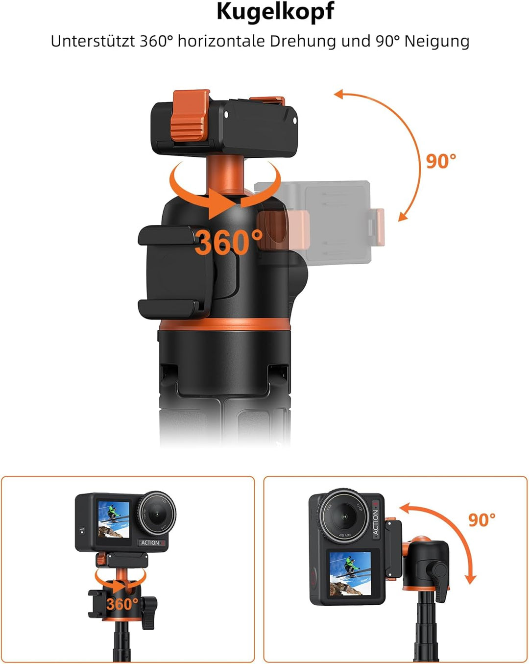 54 cm Selfie Stick Stativ für DJI Osmo Action 5 Pro/4/3, Osmo 360, 2-in-1 Kleines Tischstativ mit Ku