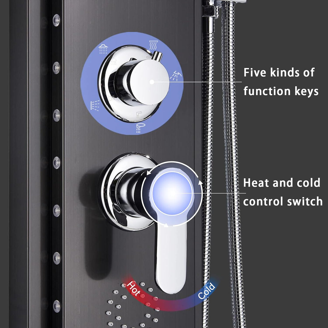 Duschpaneel Schwarz LED Multifunktion Mit Edelstahl Eckmontage Regendusche DuschsäUle Badewannenarma