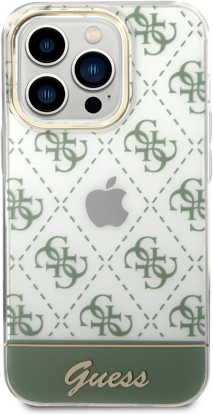 Guess 4G Pattern Script Collection Hardcase Hülle Cover für Apple iPhone 14 Pro Max Khaki, GUHCP14XH