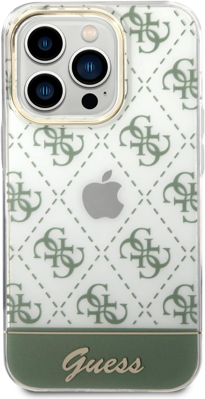 Guess 4G Pattern Script Collection Hardcase Hülle Cover für Apple iPhone 14 Pro Max Khaki, GUHCP14XH