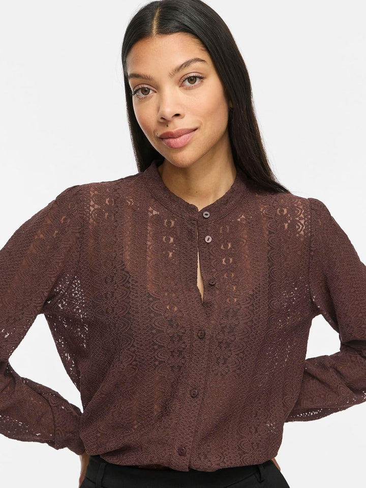 Vila Female Hemd VICHIKKA Spitzen | Shirt S Coffee Bean, S Coffee Bean