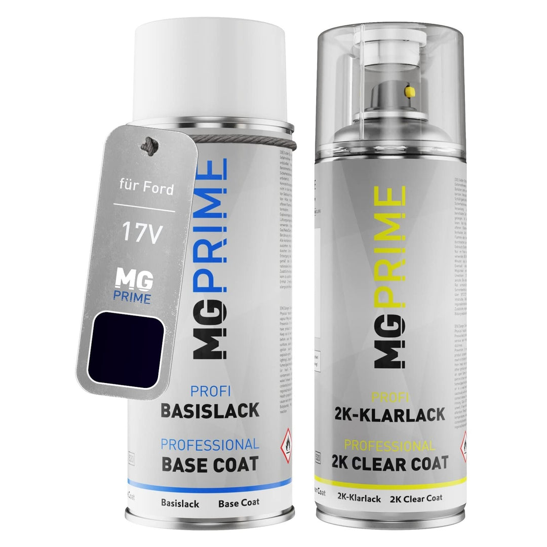 MG PRIME Autolack 2K Spraydosen Set für Ford 17V / XSC2851CM Panther Black Pearl/Noir Scala Metallic