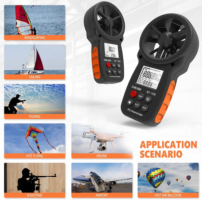 SURLABA Digital Windmesser, Handheld Anemometer 0.3-30m/s Wind Speed Gauge, Windmessgerät mit Hinter