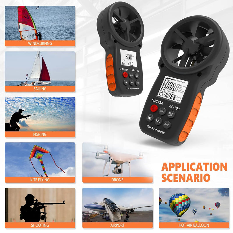 SURLABA Digital Windmesser, Handheld Anemometer 0.3-30m/s Wind Speed Gauge, Windmessgerät mit Hinter