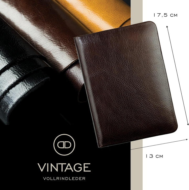 DELMON VARONE - Personalisierbares Adressbuch DIN A6 gebunden mit A-Z Register Vintage Anilin Leder
