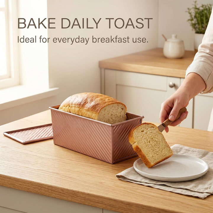 GETRICH Toastbrot Backform mit Deckel, 1000g, 32x 12x 11 CM, Roségold | Antihaft, Rechteckig Brotbac