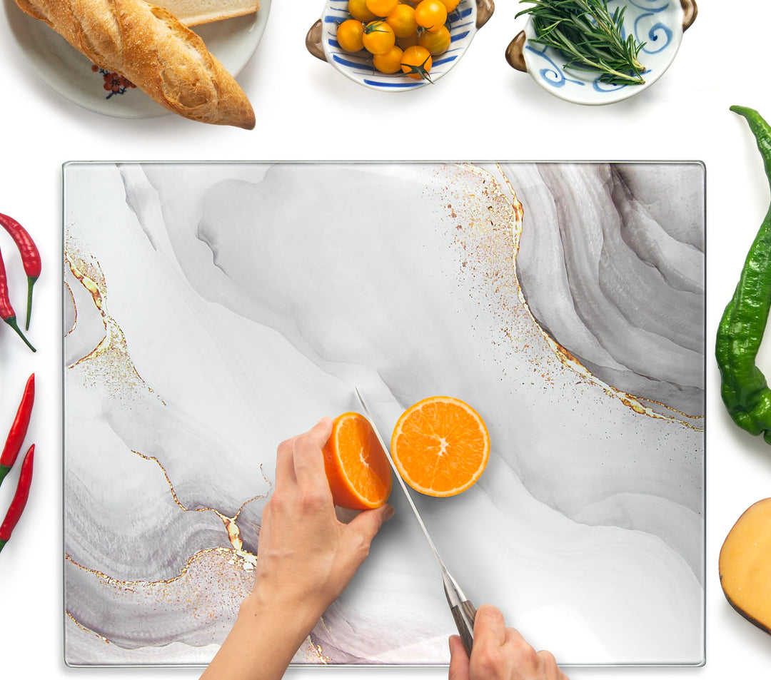 Glasschneidebrett 50×40cm – Hygienisches Schneidebrett aus gehärtetem Glas – Hitzebeständig, Kratzfe