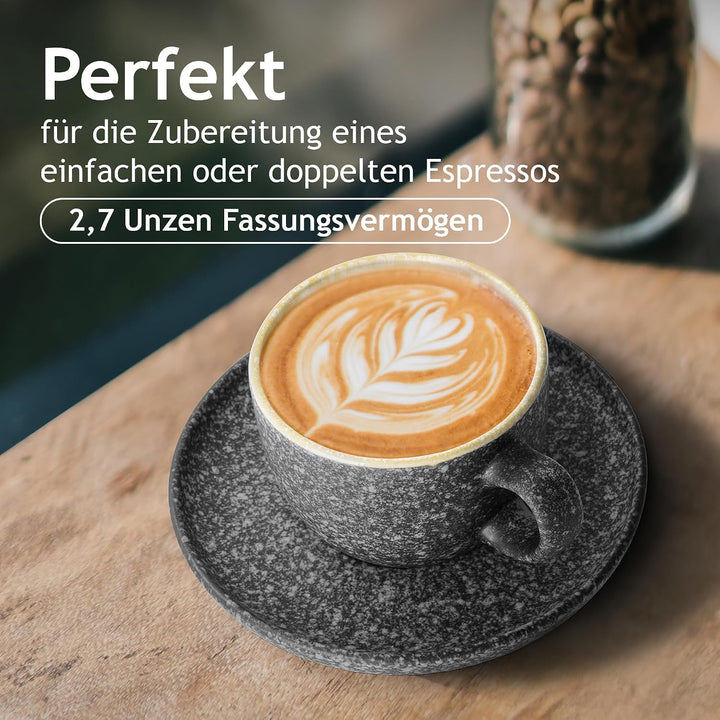 MIAMIO - Espressotassen 80 ml - Las Palmitas Collection (Dunkelgrau) | mit Untertassen, aus Keramik,