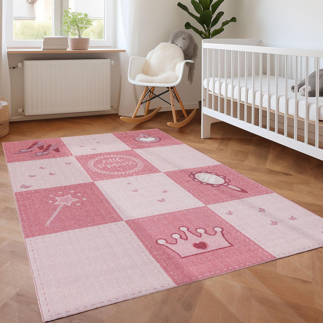 SIMPEX KinderTeppich, Prinzessin-Design, Rosa, 100 x 150 cm, Teppich für Kinder, Kinderzimmer 100 x
