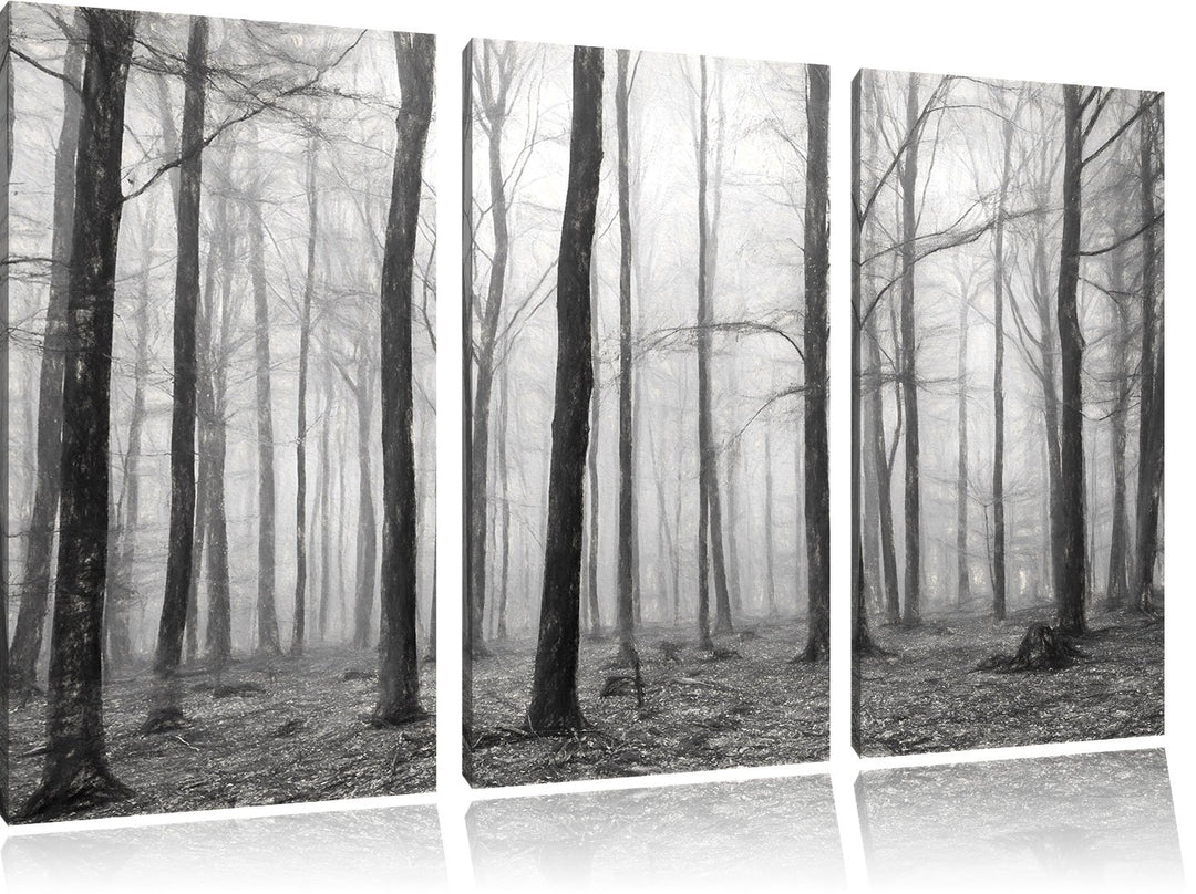 Pixxprint Abstrakter Wald Kunst / 3-Teilig/Gesamtmass 120cm Leinwandbild bespannt auf Holzrahmen/Wan