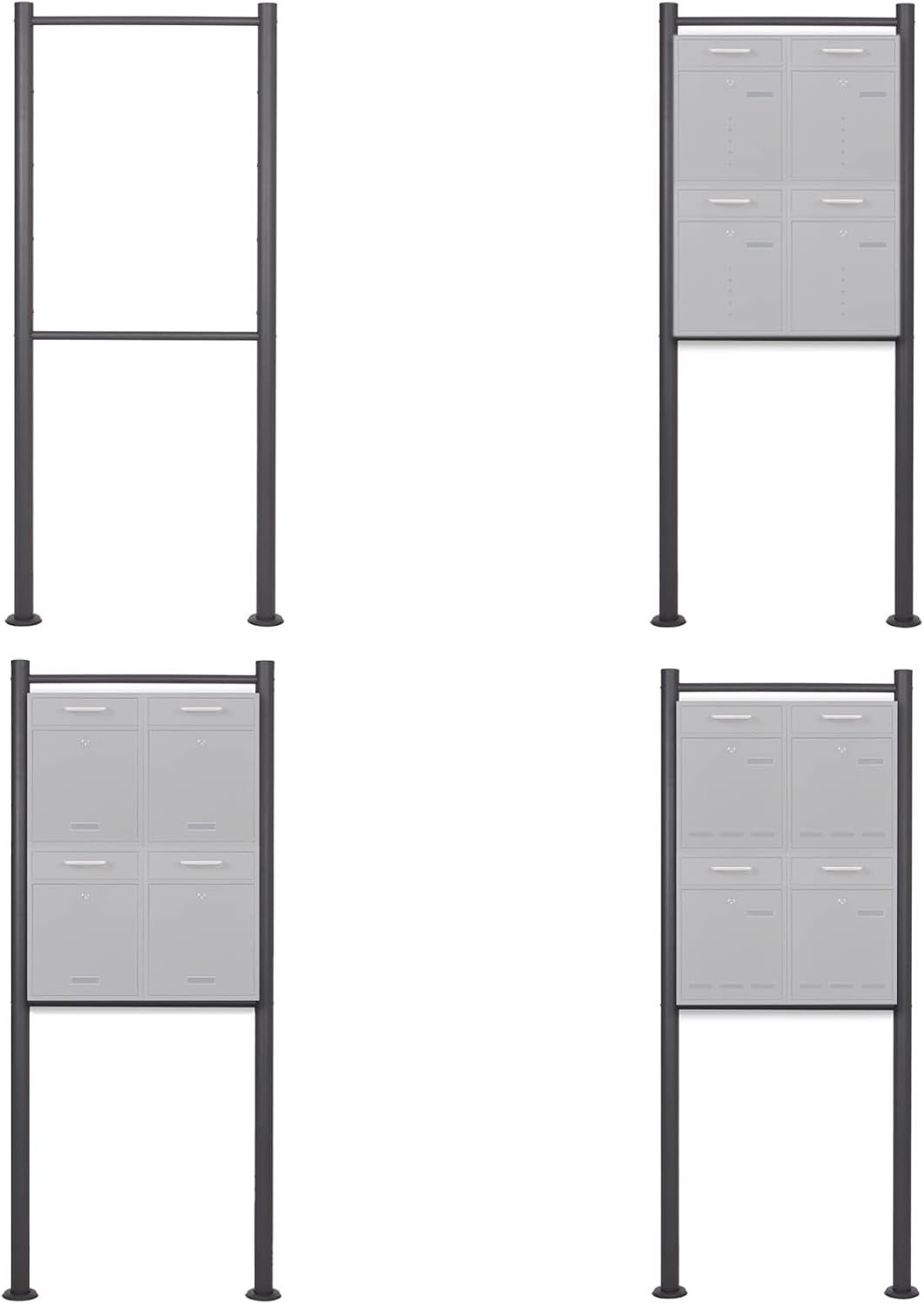 Wiltec Briefkasten Ständer 4-Fach Anthrazit 1700 x 700 mm, Vierfach Standfuss für Postkasten Briefkä