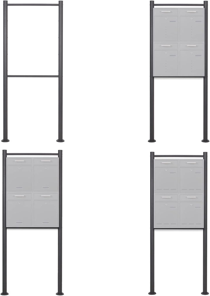 Wiltec Briefkasten Ständer 4-Fach Anthrazit 1700 x 700 mm, Vierfach Standfuss für Postkasten Briefkä