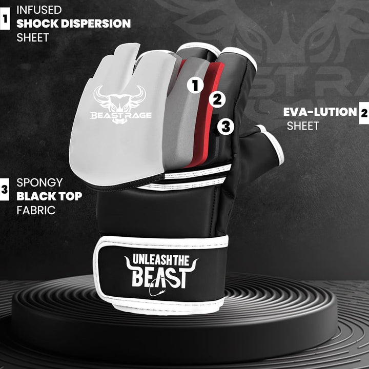 BEASTRAGE MMA Handschuhe für Männer und Frauen,Martial Arts Mitts Grappling Sparring,Ventilated Palm