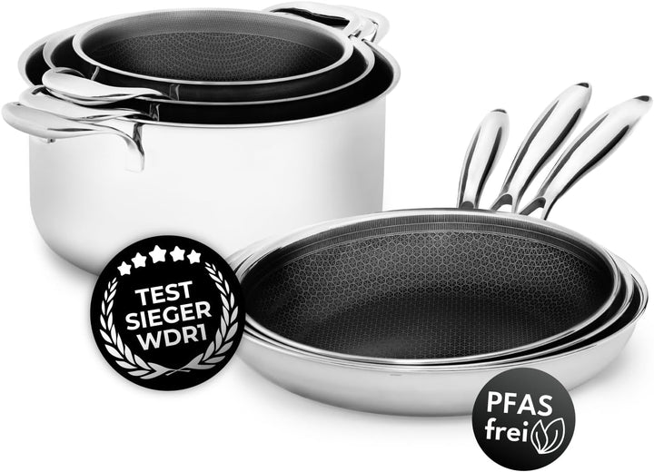 Onyx Cookware Pfannenset & Kochtopfset – 6-teilig | 3 Bratpfannen 24/26/28 cm & 3 Kochtöpfe 20/24/28