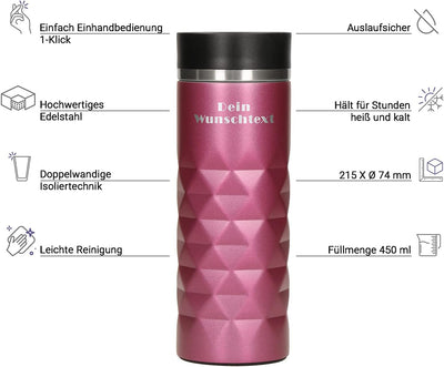 Edelstahl Thermobecher personalisiert – 100% auslaufsicherer & thermoisolierter Kaffeebecher – 450 m