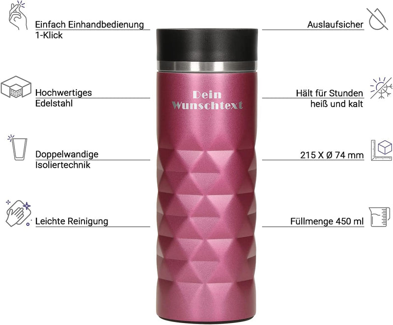 Edelstahl Thermobecher personalisiert – 100% auslaufsicherer & thermoisolierter Kaffeebecher – 450 m