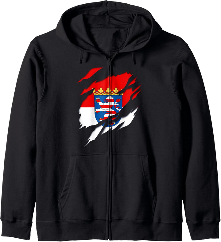 Land Hessen Deutsche Fahne und Wappen Kapuzenjacke