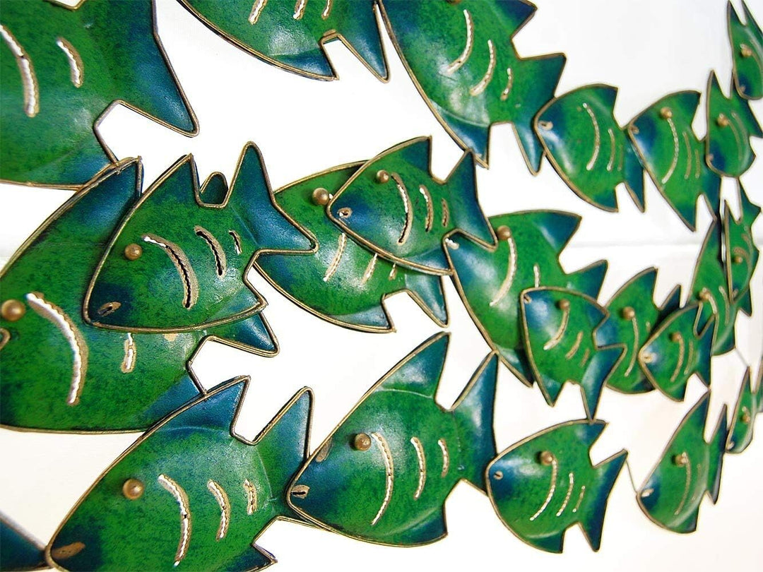 SEESTERN Fischschwarm Metall Wand Deko Verzierung Hänge Wand Dekoration 80cm /1809.smaragd