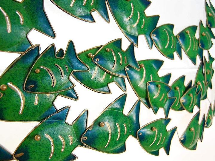 SEESTERN Fischschwarm Metall Wand Deko Verzierung Hänge Wand Dekoration 80cm /1809.smaragd