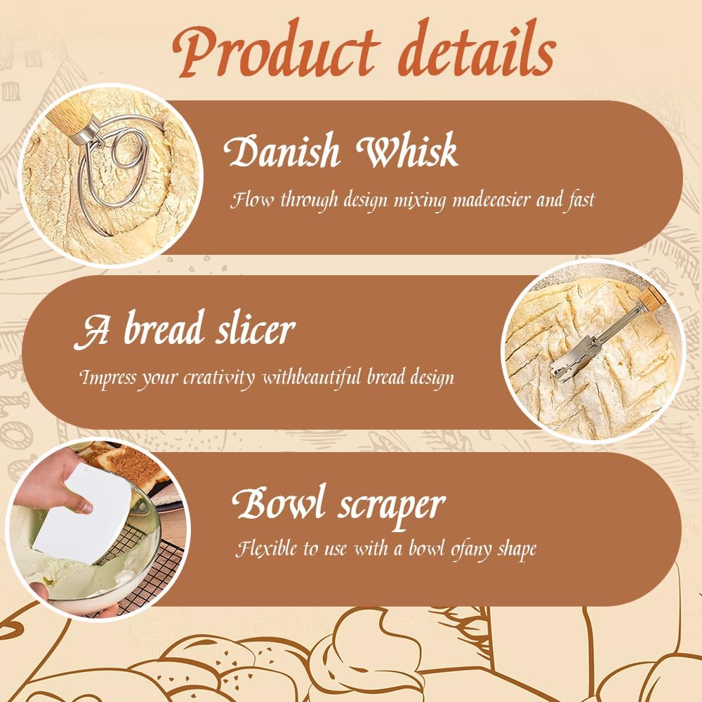 Sauerteig Starter Set, Oval GärkörbchenSet, Brotbacken Startver Set, Gärkorb Brot mit Brotbackzubehö