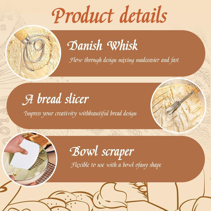 Sauerteig Starter Set, Oval GärkörbchenSet, Brotbacken Startver Set, Gärkorb Brot mit Brotbackzubehö