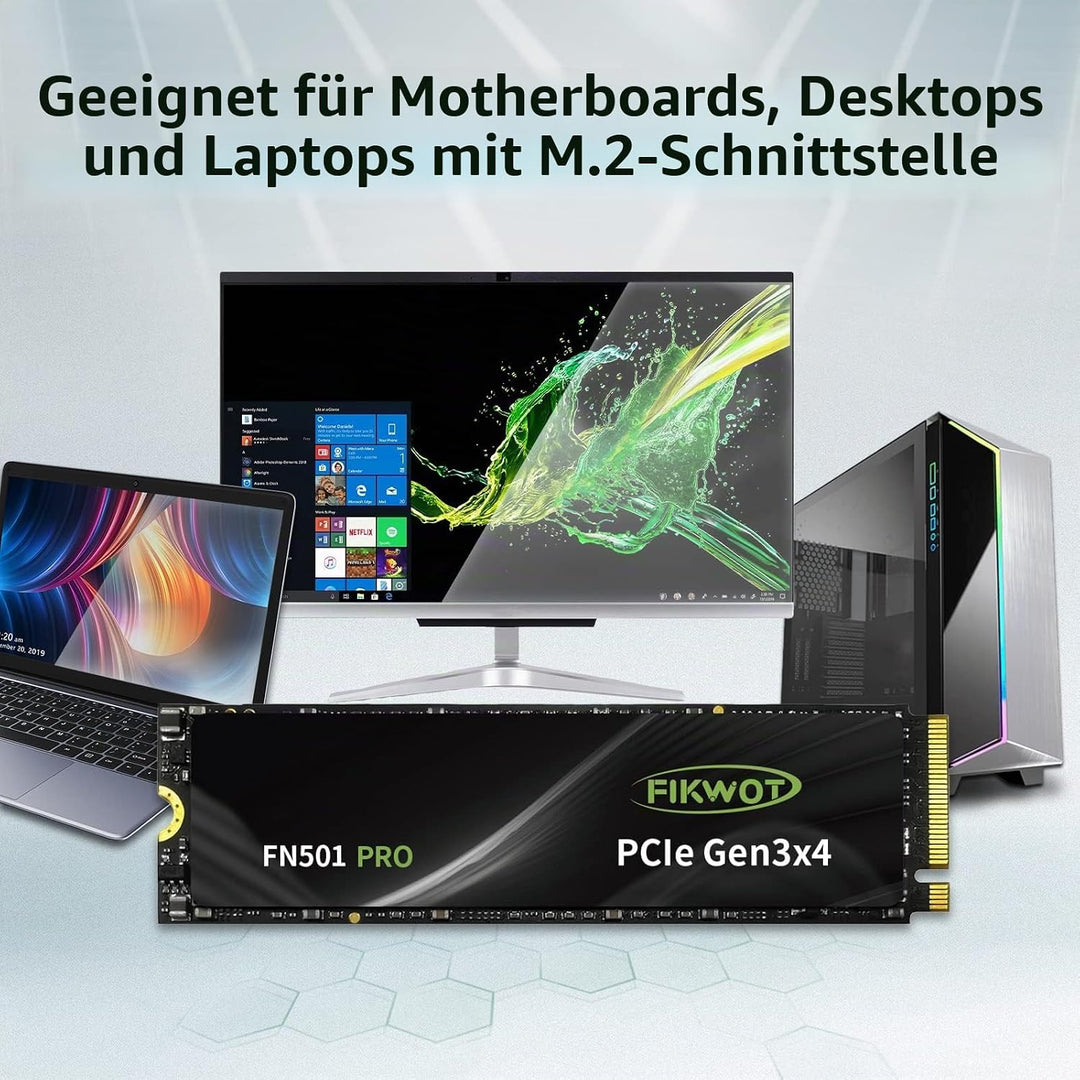 Fikwot FN501 Pro 256GB NVMe SSD - M.2 2280 PCIe Gen3 x4 Internes Solid State Drive mit Graphene Kühl