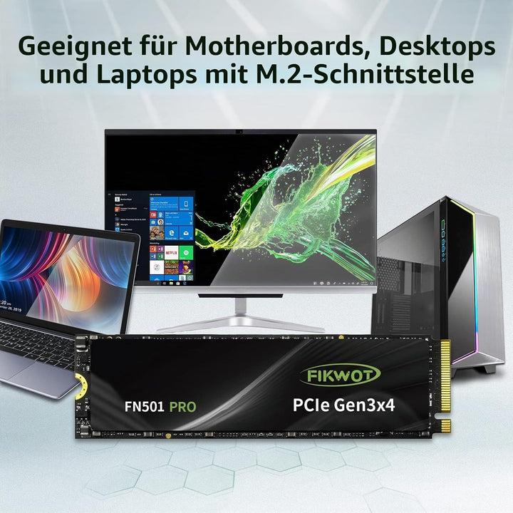 Fikwot FN501 Pro 256GB NVMe SSD - M.2 2280 PCIe Gen3 x4 Internes Solid State Drive mit Graphene Kühl