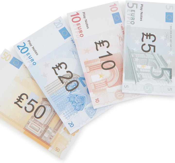 Casdon Spielgeld- & Spielzeugkarten-Set (€), Komplettes Geld-Spielzeugset, Enthält 80 Spielscheine u