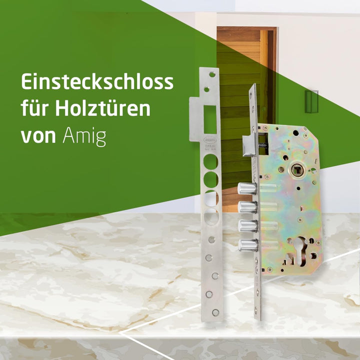 Amig - Einsteckschloss mit Schiebers für Holztüren | 50/85 mm | Ohne Zylinder und Sicherheitsriegel