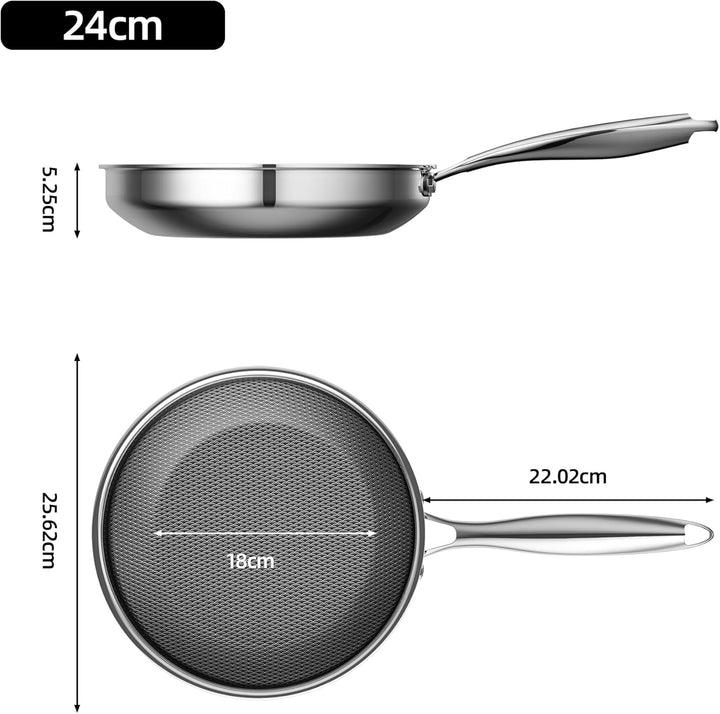 Bratpfanne 24cm, Edelstahlpfanne Antihaftbeschichtet, Kühl bleibender Griff, Spülmaschinenfest, PFAS