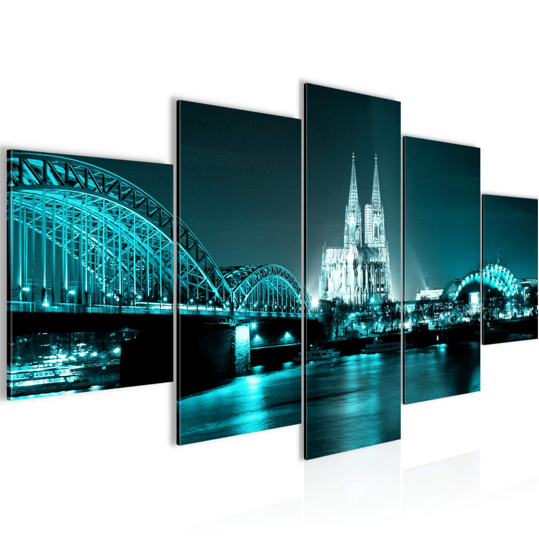 Runa Art Bild Wohnzimmer Schlafzimmer Köln 5 Teilig Stadt Brücke Türkis Wandbilder auf Vlies Leinwan