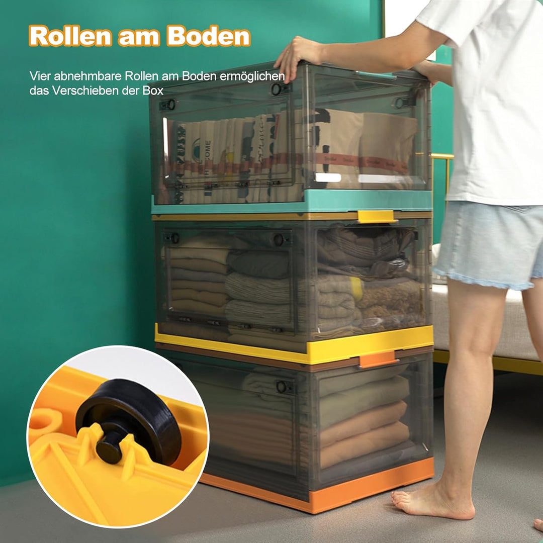 Ergocar Aufbewahrungsbox mit Deckel, Faltbare Kunststoff Aufbewahrungsbox mit Deckel und Rollen, Sta