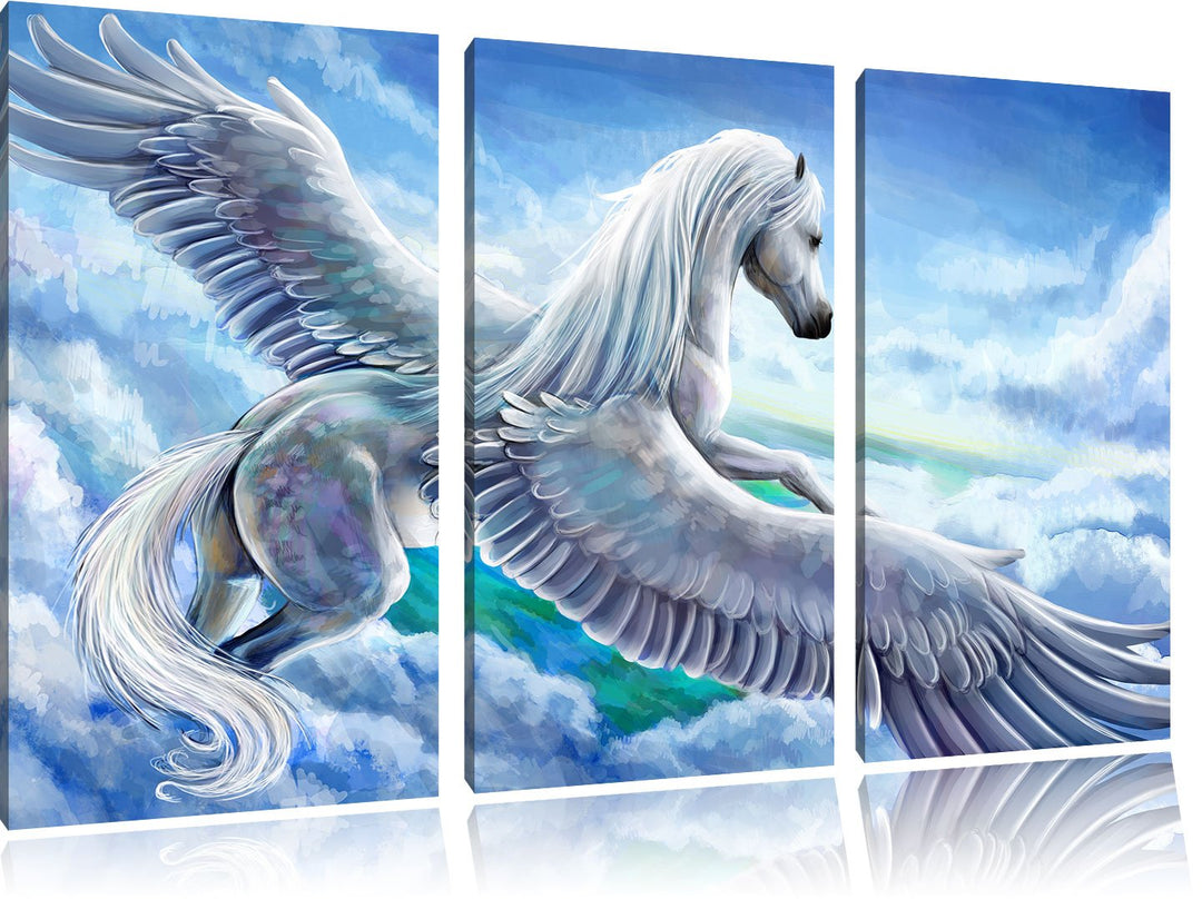 Pixxprint Pegasus fliegt über den Wolken als Leinwandbild/Grösse: 3 Teilig (120x80) / Wandbild/Kunst