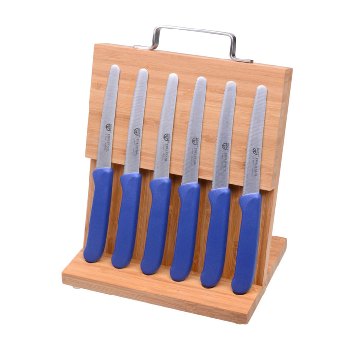 GRÄWE Magnet-Messerhalter Bambus mit Brötchenmessern blau Blau 6er Messerset inkl. Messerblock, Blau