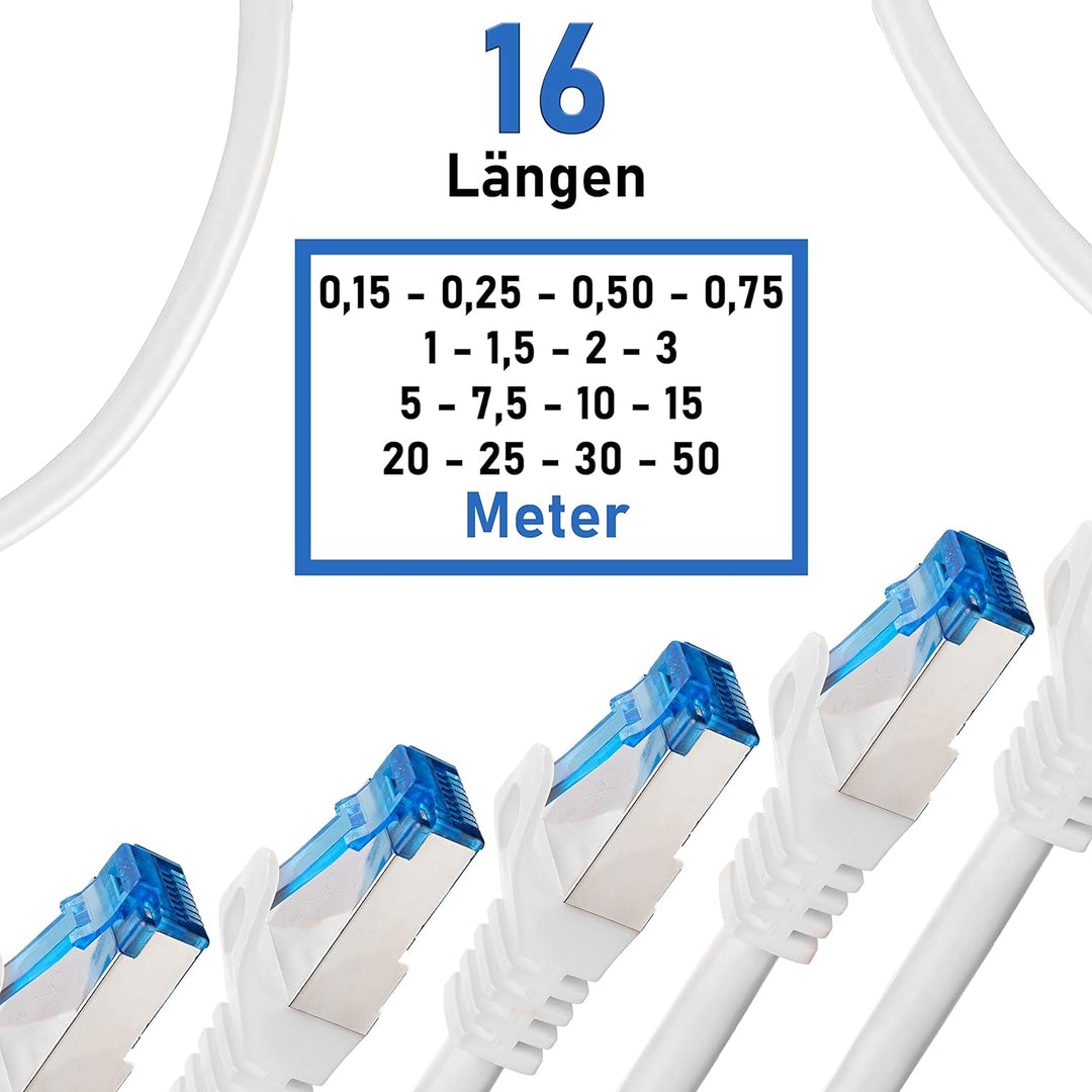 BIGtec - 5 Stück - 7,5m CAT.7 Gigabit Patchkabel Netzwerkkabel weiss Kupferkabel Patch Ethernt LAN D