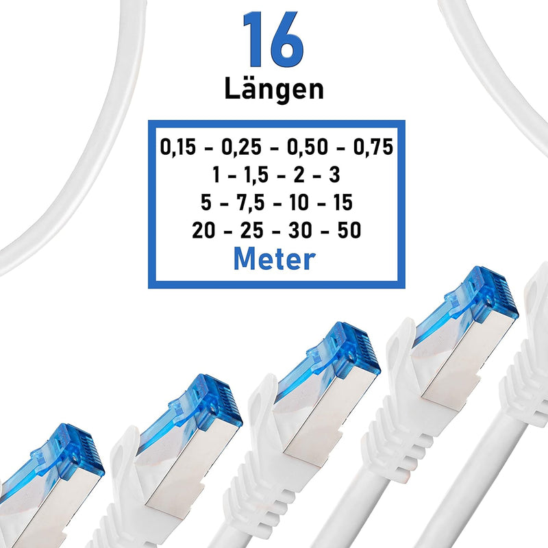 BIGtec 50m CAT.7 Patchkabel Netzwerkkabel Gigabit Patch DSL LAN Ethernet Kabel weiss Kupferkabel dop