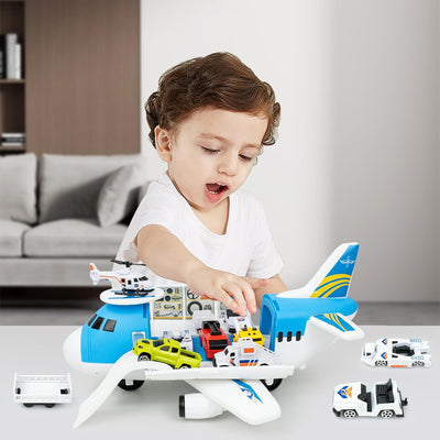 RedCrab Flugzeug Spielset, Transport Flugzeug Spielzeug mit Auto Helikopter und Rampe, Kinder Fahrze