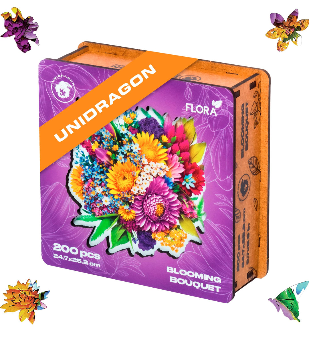 UNIDRAGON Original Holzpuzzle - Flora Blühender Strauss, 200 Teile, 9.7 х 9.9 Zoll (24.7 х 25.2 cm)