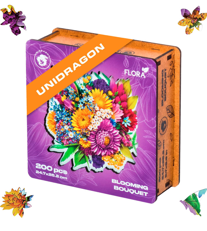 UNIDRAGON Original Holzpuzzle - Flora Blühender Strauss, 200 Teile, 9.7 х 9.9 Zoll (24.7 х 25.2 cm)