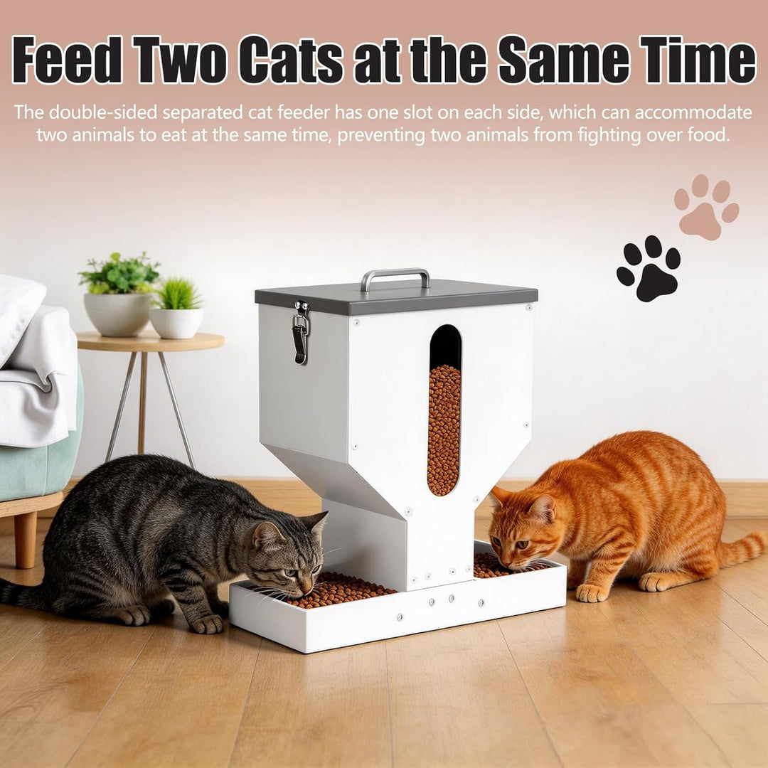 Automatischer Futterspender Katze füR 2 Haustier, 12L Metall Haustier Trockenfutterspender mit Doppe