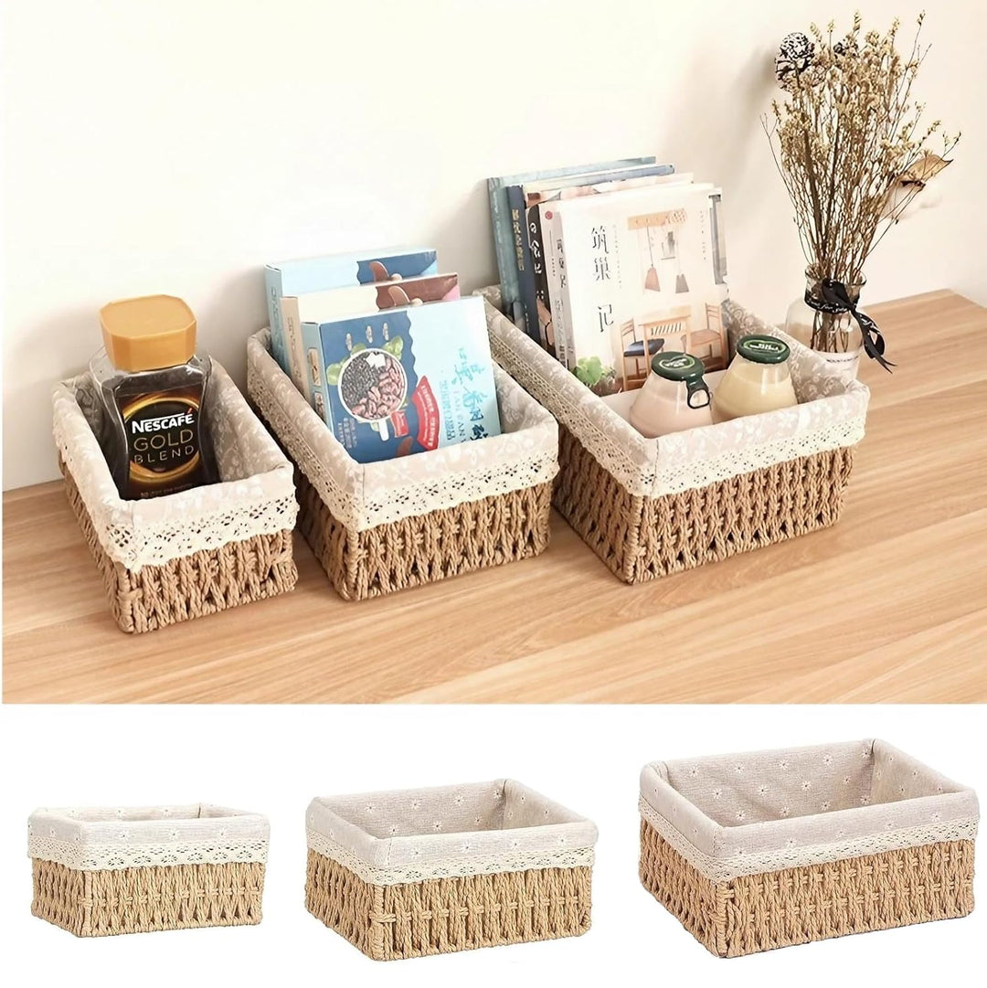 Aufbewahrungskorb Korb Geflochten, Körbe Aufbewahrung Bad Wickeltisch Organizer Flechtkorb 3er-Set,