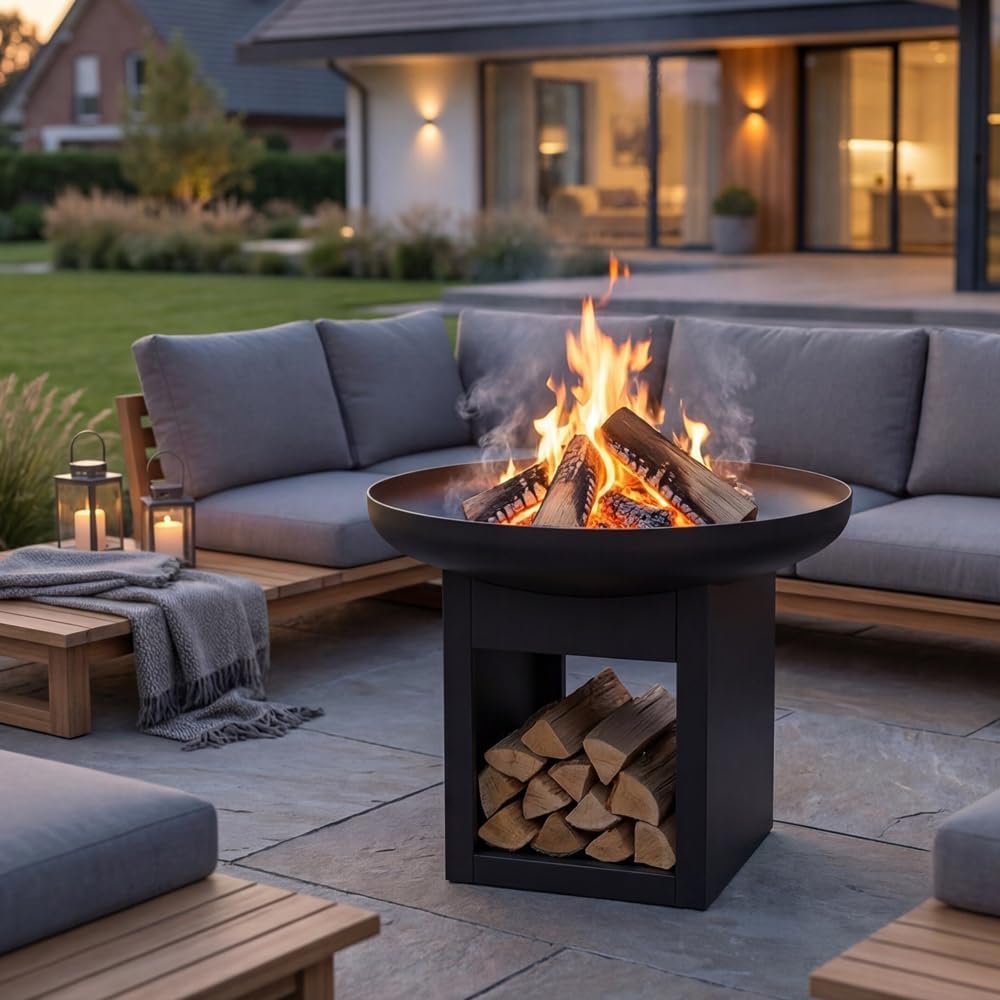 KRATKI Gartenfeuerschale FIRE Stahl Feuerstelle Gartenkamin | Feuerschale für Garten und Terrasse, r